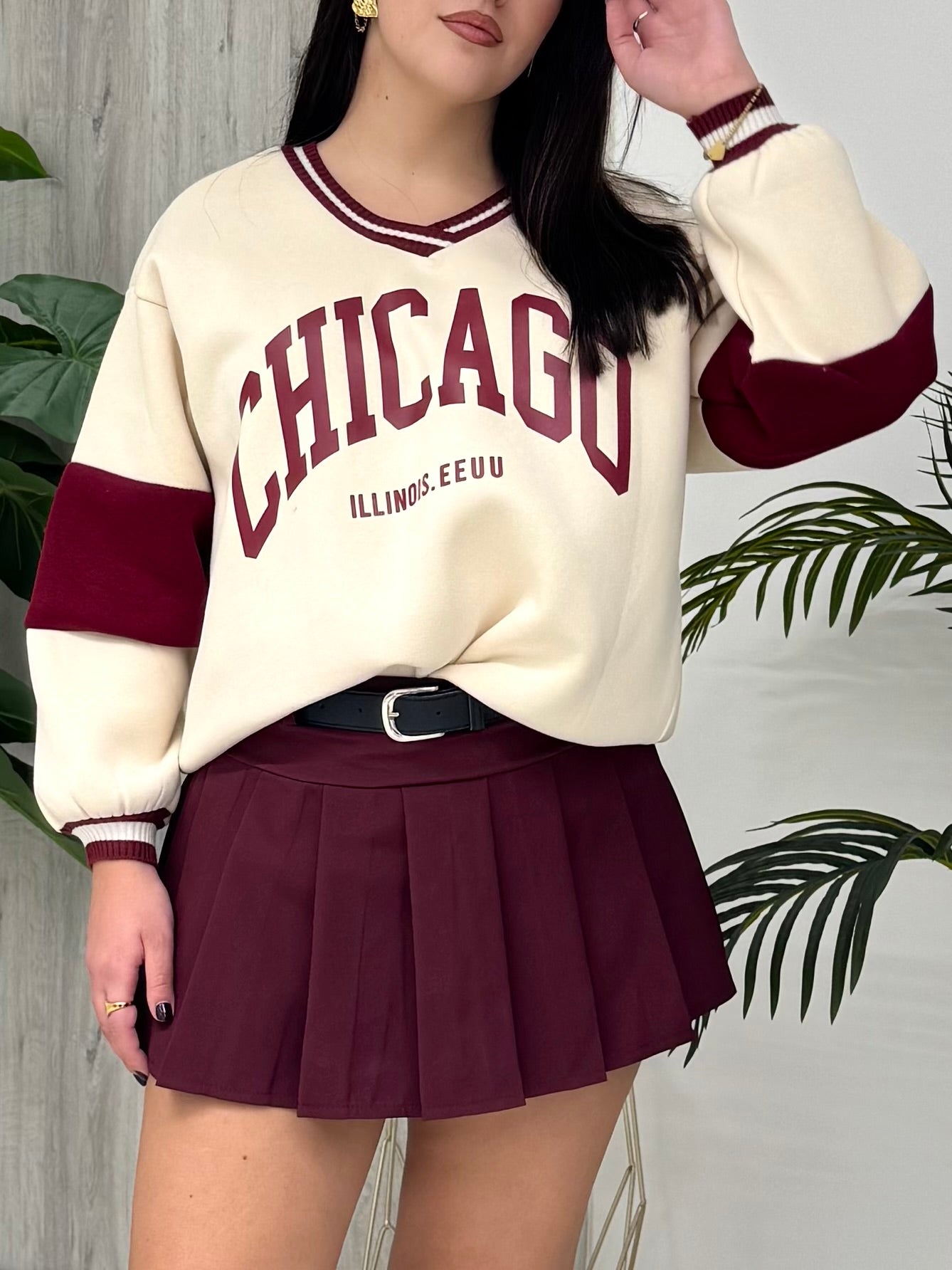 Felpa CHICAGO crema/bordeaux