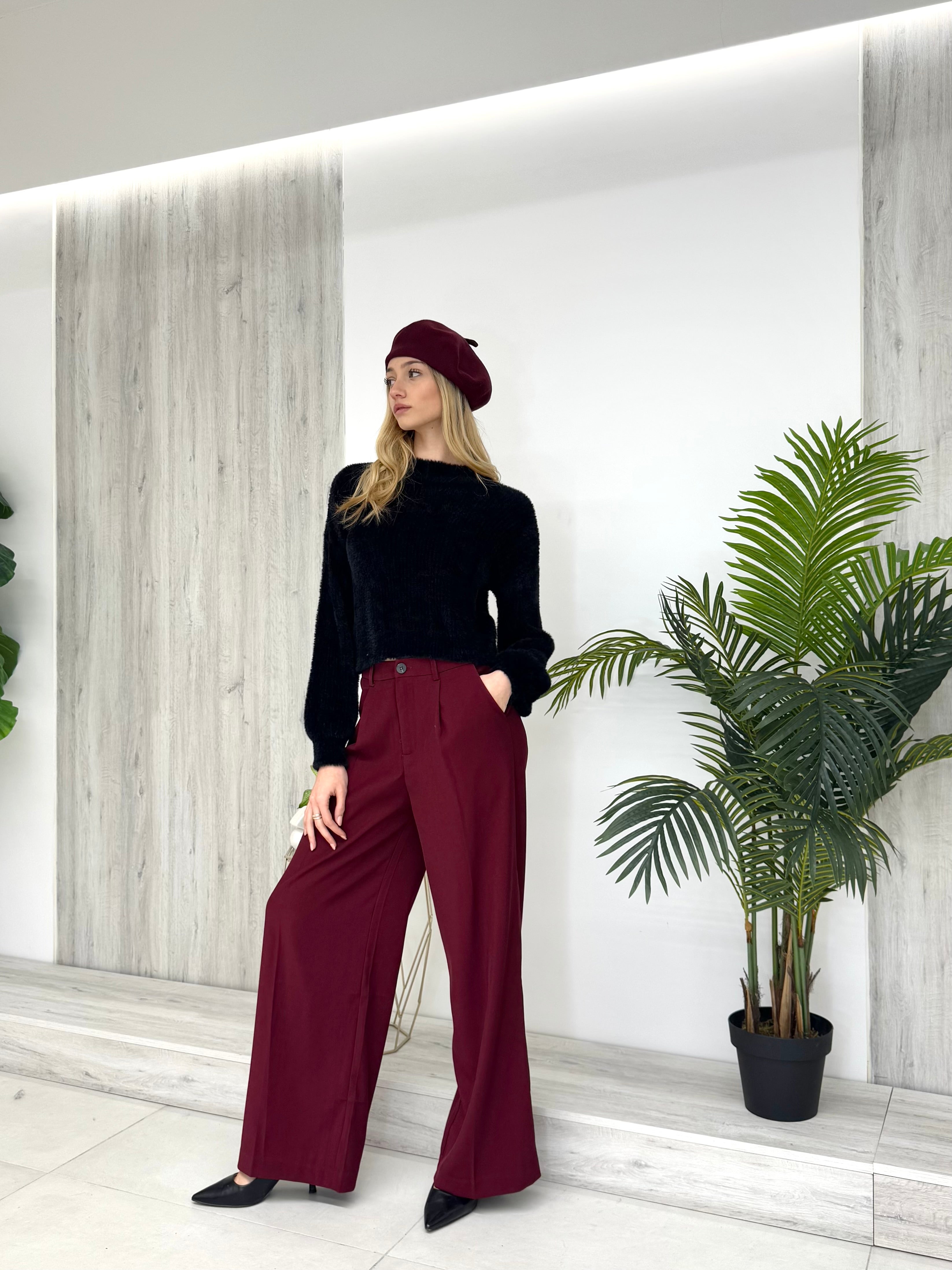 Pantalone a palazzo JASMINE bordeaux