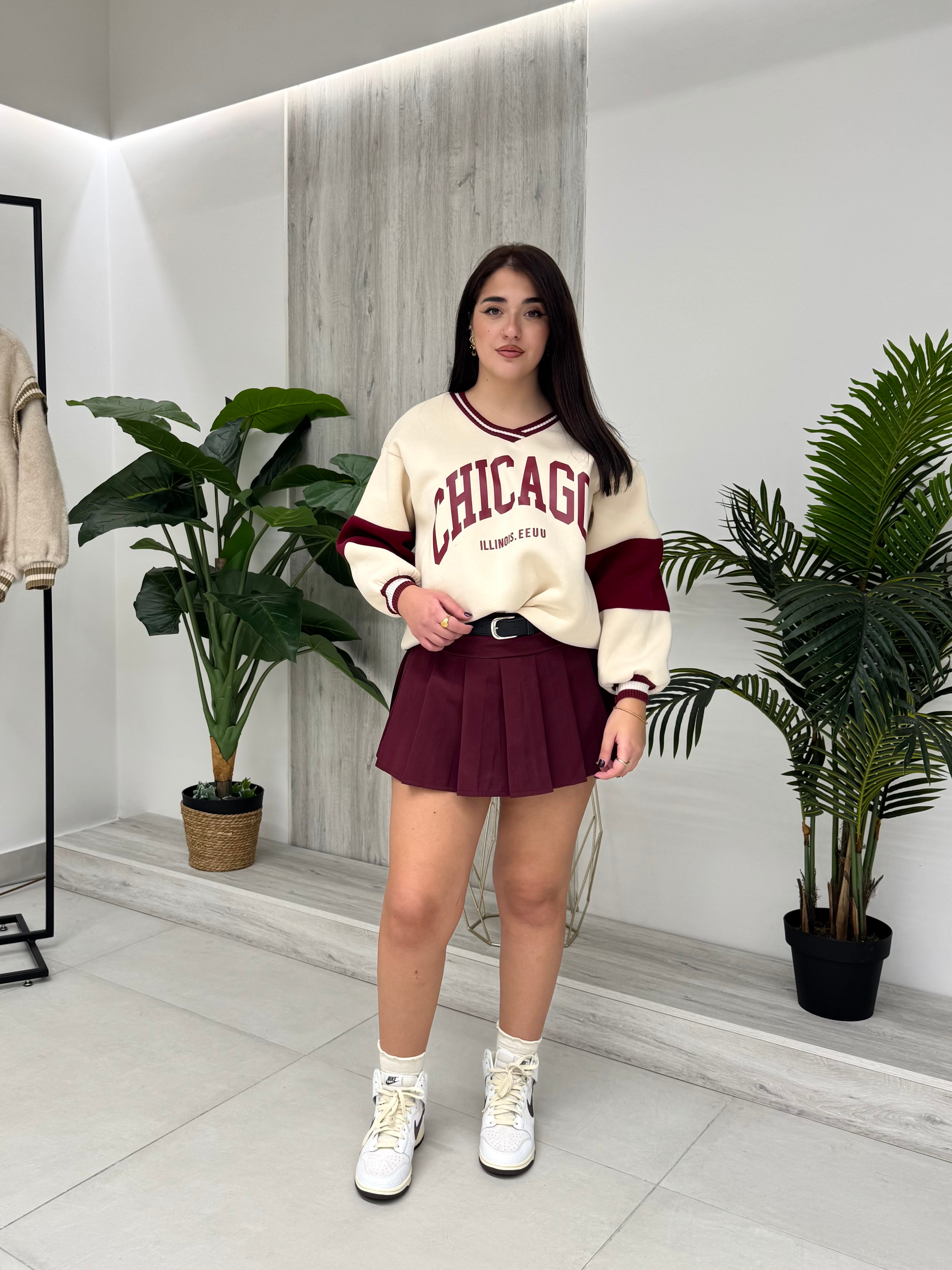 Felpa CHICAGO crema/bordeaux